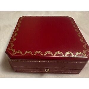 Cartier Red Jewelry Presentation Red Box Gold Garland Trim Octagon Black Lining